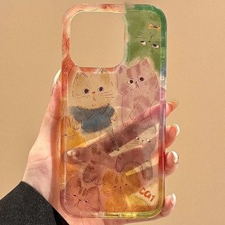 手機殼 適用於iPhone ins半透塗鴉貓咪16/15promax/14新款13/12/11pro小眾xsmax/xr