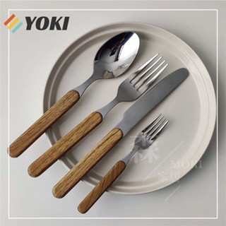 YOKI『實拍🚚隔日到貨 臺灣現貨』304不鏽鋼花梨木實木木柄 刀叉 餐具組 刀叉組 甜品叉 甜品勺 湯匙 餐刀 叉子