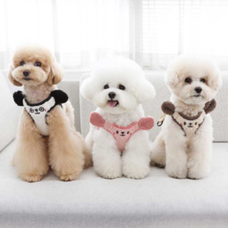 INS風簡約韓國小中型犬 寵物牽引繩 柔軟背心式狗揹帶狗 牽引繩寵物 貓咪揹帶 寵物外出 比熊透氣毛絨熊貓耳朵胸背 溫暖