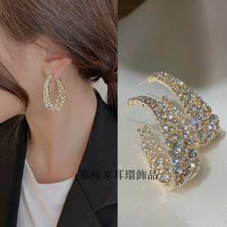 金色鑲鑽耳圈 百搭配耳飾品 時尚巴洛克水鑽耳環