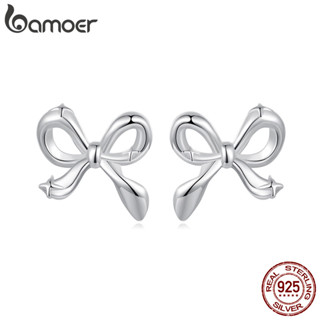 Bamoer 925 純銀耳環時尚蝴蝶結設計珠寶女士禮物