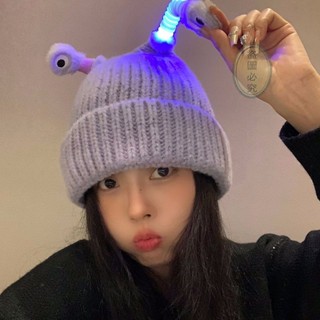 ✨『桃園出貨』親子帽子可愛卡通發光小怪獸毛線帽子女秋冬季大頭圍保暖帽子搞怪 交換禮物 生日禮物 包包掛件 卡通公仔