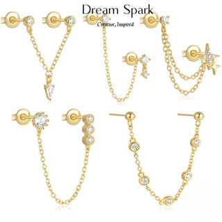 Dream Spark｜新款鑲鑽五角星鏈條流蘇耳環INS風