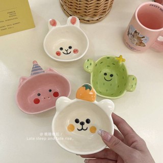 🚀臺灣出貨🚀 超可愛卡通陶瓷碗早餐碗家用陶瓷酸嬭小碗味碟蘸料調料碟小菜碟
