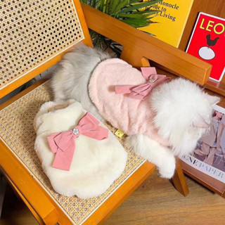 【現貨極速發貨】可愛貓咪衣服秋冬裝毛絨絨棉衣保暖蝴蝶結金漸層布偶小型寵物背心寵物保暖服飾