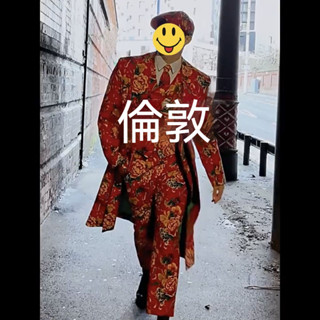 【臺灣有貨】東北大花 東北大花佈 大花佈衣服 東北大花風衣 倫敦時裝秀 男裝大碼風衣外套中國風漢服中長款男女紅綠色
