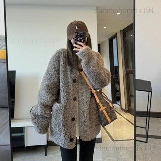 [入鞦OOTD]大尺碼春鞦季外穿羊羔毛外套灰色皮毛一體複古美式新款高階加厚上衣rris194