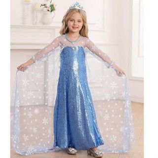女孩艾爾莎冰雪奇緣連身裙服裝公主裙莎艾莎公主裙女寶寶生日禮服萬聖節cosplay公主造型服裝