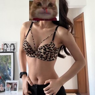 內衣女生 無鋼圈內衣 胸罩 無痕內衣 性感豹紋 小胸聚攏 收副乳 防下垂 一體式固定杯 鏤空透氣 可調節肩帶