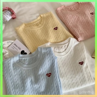 【🎀臺灣熱賣】 【4002人收藏】輕奢軟糯刺繡麻花針織薄款短袖正肩T恤女夏季小個子毛衣小眾上衣 限時特賣B42-2-B