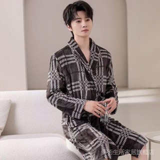 新品特價✨【雙側袋】浴袍男款法蘭絨加長加厚鞦鼕保暖睡袍一體式珊瑚絨浴衣雙麵絨睡衣