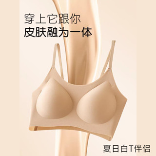 冰絲內衣女生 無痕內衣 粉底液隱形文胸 固定杯 無鋼圈 性感美背 防走光 吸濕透氣 速幹薄款 大尺碼 大胸顯小顯瘦