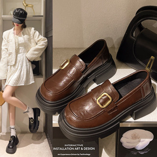 👞免運特賣👞黑色百搭英倫風厚底 小皮鞋女新款秋季復古增高一腳蹬 小皮鞋 樂福鞋 厚底樂福鞋 樂福鞋女 福樂鞋 勃肯鞋