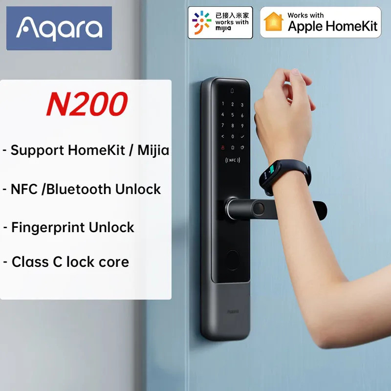 AQara N200 智能門鎖 3D 指紋密碼 NFC 解鎖 C 級機械鎖帶門鈴支持米家蘋果 HOMEKIT 20101