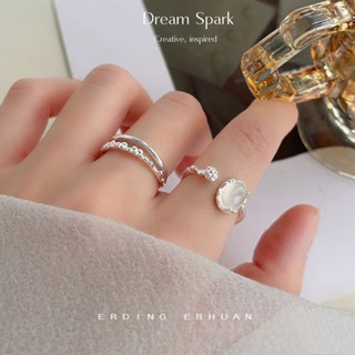 Dream Spark｜藝文復古個性白瑪瑙可調整2024年新款戒指銀色通勤百搭指環女