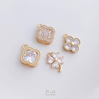 宏雲Hongyun-Ala新品-保色吊飾14k包金鋯石四葉草吊墜手工掛件diy鎖骨項鍊手鍊飾品配件