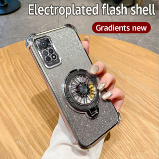 REDMI XIAOMI 適用於小米紅米 Note 11 Pro 4G 手機殼防震電鍍 TPU 旋轉陀螺支架保護套手機殼