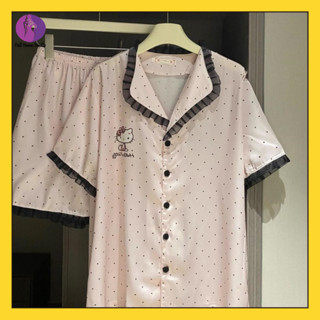 🔥臺灣出貨🔥睡衣 kitty貓 夏季服飾 居家服 睡褲 波點花邊 短袖 日系 可愛 學生 家居服 套裝 外穿