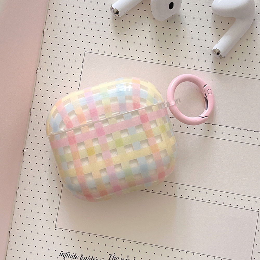 適用於 Airpods 3 4 Airpods Pro 1/2 軟 TPU 耳機套的簡單對比色網格格子保護套,全新清新