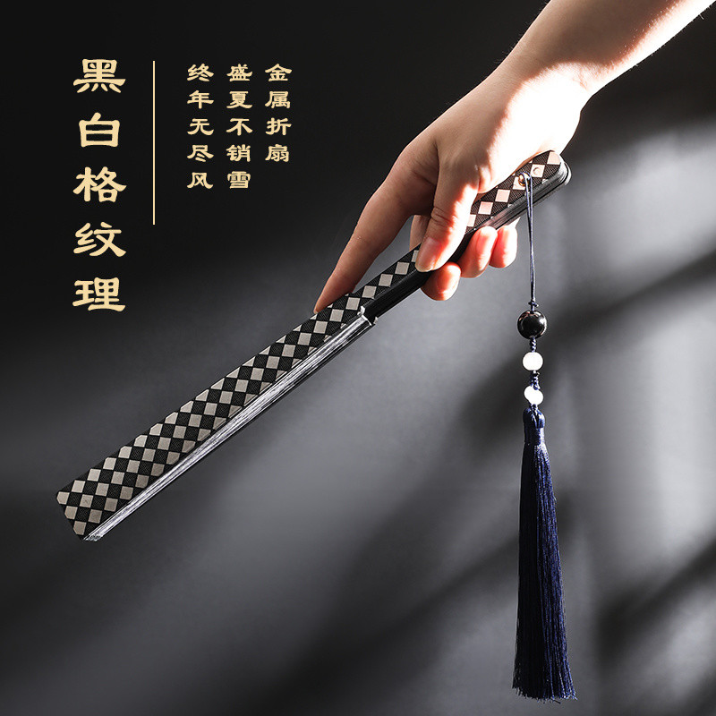 非凡閃電紋10寸閤金金屬扇子男中國風防身功夫扇古典絹布折扇男 NFR5