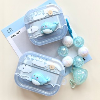 適用於 Airpods 4 Pro 2 3 1 軟 TPU 防震耳機套帶防丟珠掛件 3D 鯨魚裝飾卡通無線耳塞耳機保護套