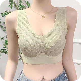 無痕美背內衣女小胸聚攏夏季薄款蕾絲背心式大碼無鋼圈運動文胸罩