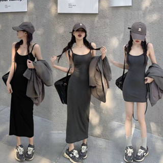 現貨.涼感洋裝 韓版辣妹無袖吊帶洋裝女夏季2024新款露揹包臀短裙收腰顯瘦打底長裙 渡假洋裝 削肩洋裝 夏天洋 裝韓國洋