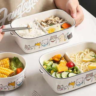 便當盒 便攜微波飯盒 tempat nasi 飯盒微波爐專用加熱餐盒上班族帶蓋高顏值便當盒陶瓷分格可愛ins