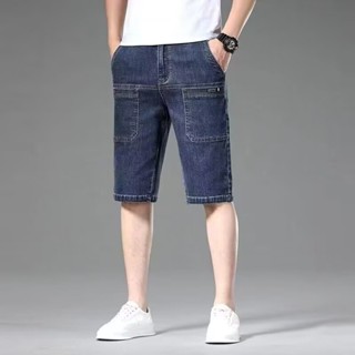 【HOT 本舖】男裝 牛仔短褲男夏季薄款潮牌多口袋彈力六分褲時尚寬鬆直筒休閒中褲潮
