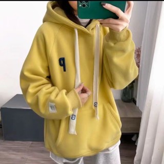 胖胖美依 S-3XL 大碼女裝 長袖T卹 學院風 連帽T 加厚保暖 新款加絨加厚衛衣女休閒連帽上衣外套-2256.