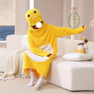 ✨『桃園出貨』小奶龍秋冬卡通動物抽象衣服搞怪男女家居服連體睡衣情侶連帽睡袍 大尺碼睡衣 居家服 情侶套裝 禮物