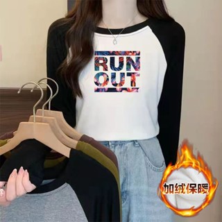 胖胖美依 上衣 長袖T卹 印花上衣 中大尺碼 保暖 M-3XL新款加厚德絨內搭打底衫插肩長袖保暖上衣-2559.