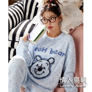 維尼熊睡衣 pooh/KT貓 卡通睡衣女 秋冬 半邊絨 軟綿綿 法蘭絨 居家服 加厚保暖 可愛甜美 長袖長褲 家居服套裝