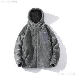 vaic|！ 鼕季外套 羔羊毛外套 外套男 素色簡約外套 刷毛保暖外套 寬鬆休閒外套 工裝連帽外套