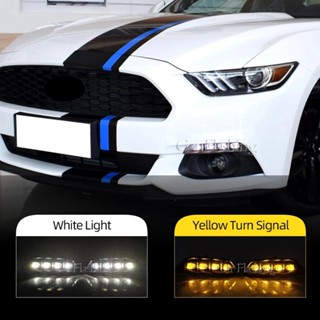 LED 日間行車燈適用於福特野馬 2015 2016 2017 防水 12V 黃色轉向訊號指示燈保險槓燈 LED DRL