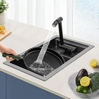 嵌入式吧臺水槽單碗廚房吧臺水槽，不銹鋼實用水槽商用廚房水槽帶折疊水龍頭排水管