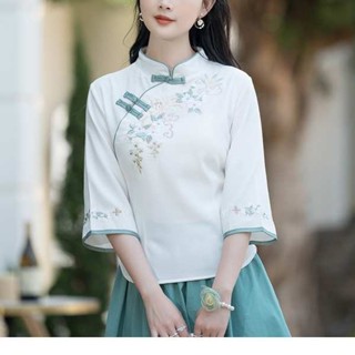 日單女裝 古裝漢服 日單古裝 民國風改良漢服旗袍上衣復古唐裝春夏新款中國風大尺碼女裝仙氣茶服