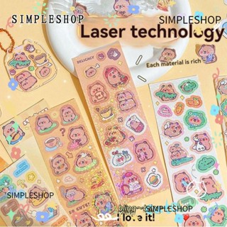 SIMPLESHOP Capybara 卡通貼紙,PET 創意剪貼簿裝飾貼紙,閃光 DIY 水瓶裝飾女孩
