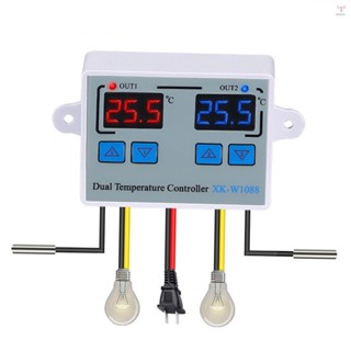 雙數字恆溫器溫度控制器兩個繼電器輸出溫度調節器用於培養箱加熱冷卻 XK-W1088 AC110-220V