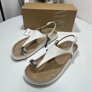 【高品質】100%ZARA-女士人字涼鞋厚底金屬搭扣時裝涼鞋
