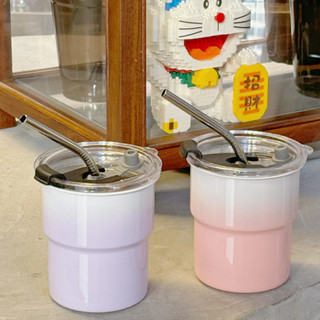 🎉臺灣熱賣🎉限時304不銹鋼咖啡盃水盃食品級450ml美式高顔值少女心辦公室學校吸管04🎉全館下殺🎉