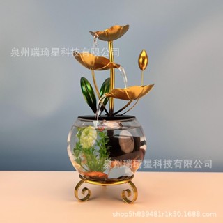荷花風水流水擺件花苞蝴蝶款小魚缸客廳擺件源頭工廠水循環禮品