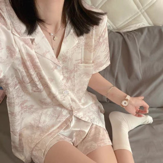 睡衣女冰絲短袖風可愛家居服套裝女絲綢緞面