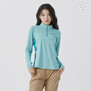 ADISI 女UPF50+防曬抑菌半門襟長袖排汗衣 AL2511022 湖綠 (S-XL)｜抗UV 吸濕排汗 防臭