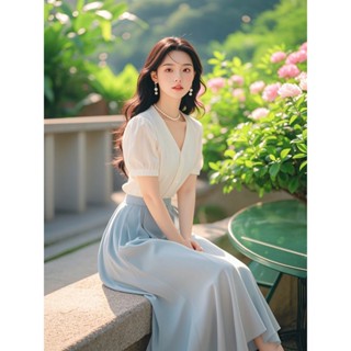 炸街時尚小個子鹽系輕熟小香風職業白色上衣半身裙兩件套裝女夏季521