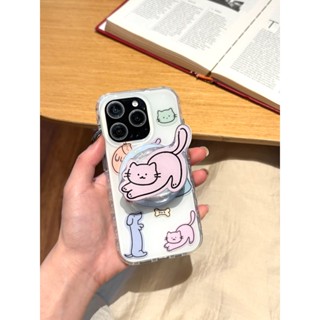 適用於 Apple IPhone 16 15 14 13 Pro Max 防震殼的粉色貓支架 TPU 保護套