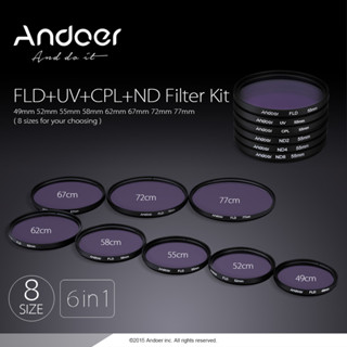 Andoer 52mm UV+CPL+FLD+ND(ND2 ND4 ND8) 攝影濾鏡套件套裝適用於佳能賓得數碼單反的紫