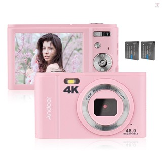 Andoer 便攜式數碼相機 48MP 4K 2.8 英寸 IPS 螢幕 16X 變焦自拍器 128GB 擴充套件記憶體面部檢