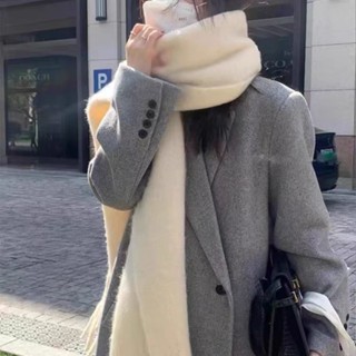 百搭素色粗流蘇高級感圍巾冬季男女仿羊絨加厚保暖大披肩