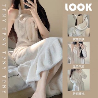 【睡衣專賣鋪】秋冬款珊瑚絨睡衣女冬季加絨加厚法蘭絨中長款睡裙睡袍家居服套裝